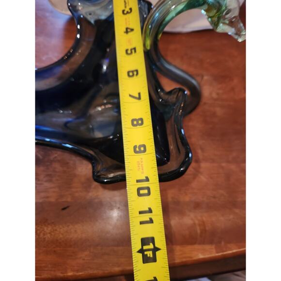 Swan Swirl Bowl/Dish Centerpiece Vintage Blue/Orange Art Glass Large - Picture 11 of 11